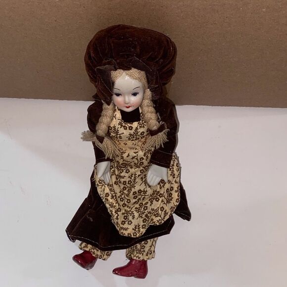 Vintage Other - VTG,Russ Jessica Handmade Doll  Ceramic Collectible with Brown Dress & Red Shoes